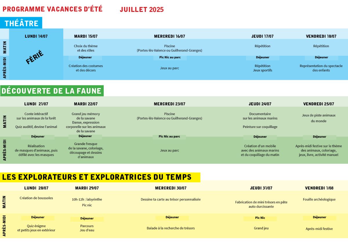 Planning Vacances d'été